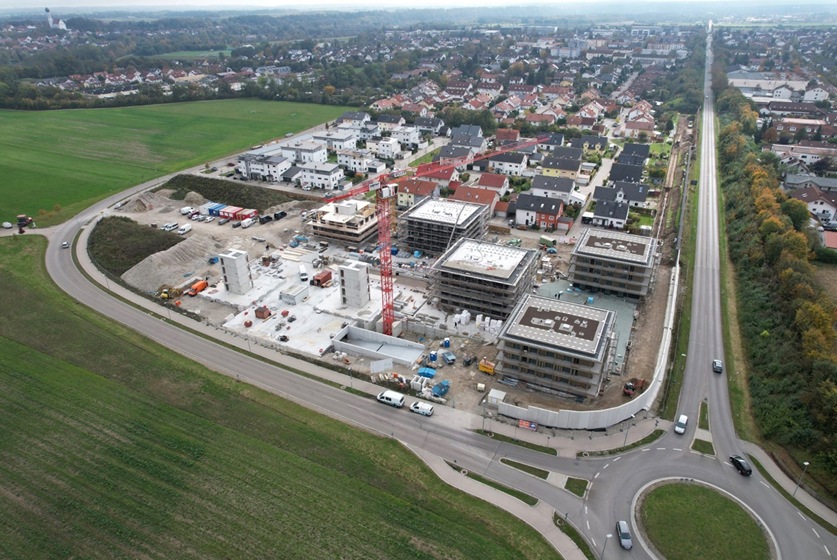 Baugebiet Lechfeldwiesen in Kaufering in Vogelperspektive 